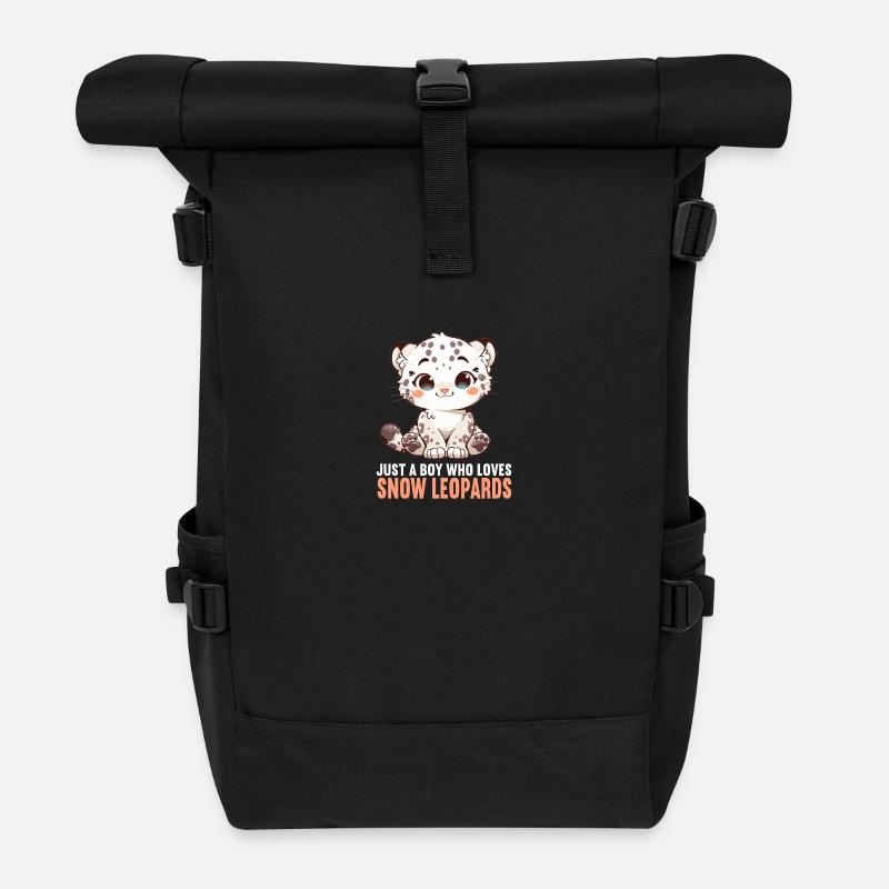 Snow Leopard Schneeleoparden Schneeleopard - Rolltop Rucksack - Schwarz
