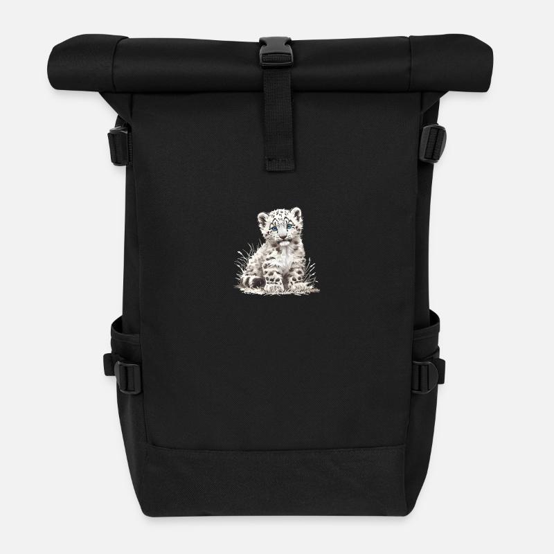 Snow Leopard Schneeleoparden Schneeleopard - Rolltop Rucksack - Schwarz