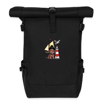 Dachshund Dog Maritime - Roll Top Backpack - black - Front