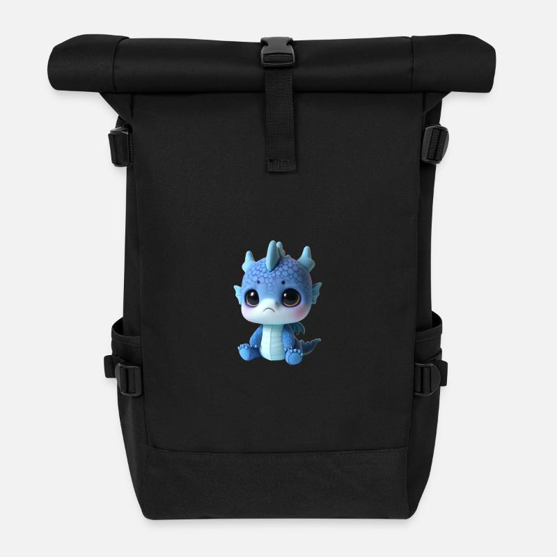 Cute Dragon Plush Charm - Roll Top Backpack - black