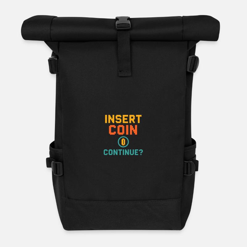 Insert Coin – Continue? - Rolltop Rucksack - Schwarz