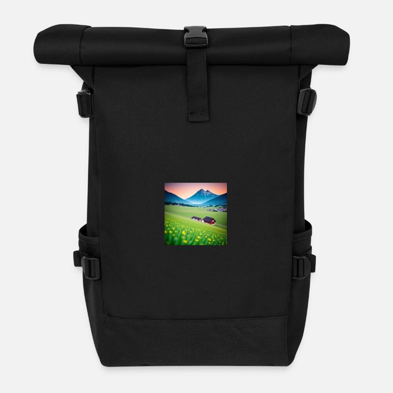 Alpine valley at dusk - Roll Top Backpack - black