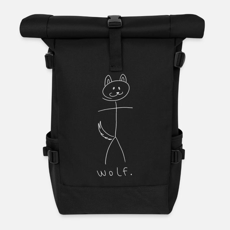wolf. (white lines) (by Leni Riosa) - Roll Top Backpack - black