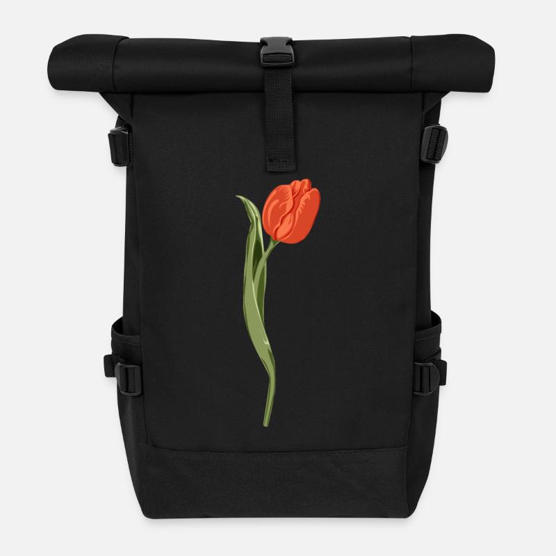 Lebendige rote Tulpe Illustration - Rolltop Rucksack - Schwarz