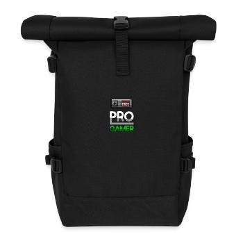 PRO GAMER (Grün) + NES Controller - Gaming - Rolltop Rucksack - Schwarz - Vorne