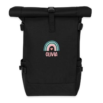 Olivia Name Rainbow Baby - Roll Top Backpack - black - Front