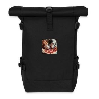 Deux chiens mangeant de la pizza salami - Sac à dos roll top - noir - Devant