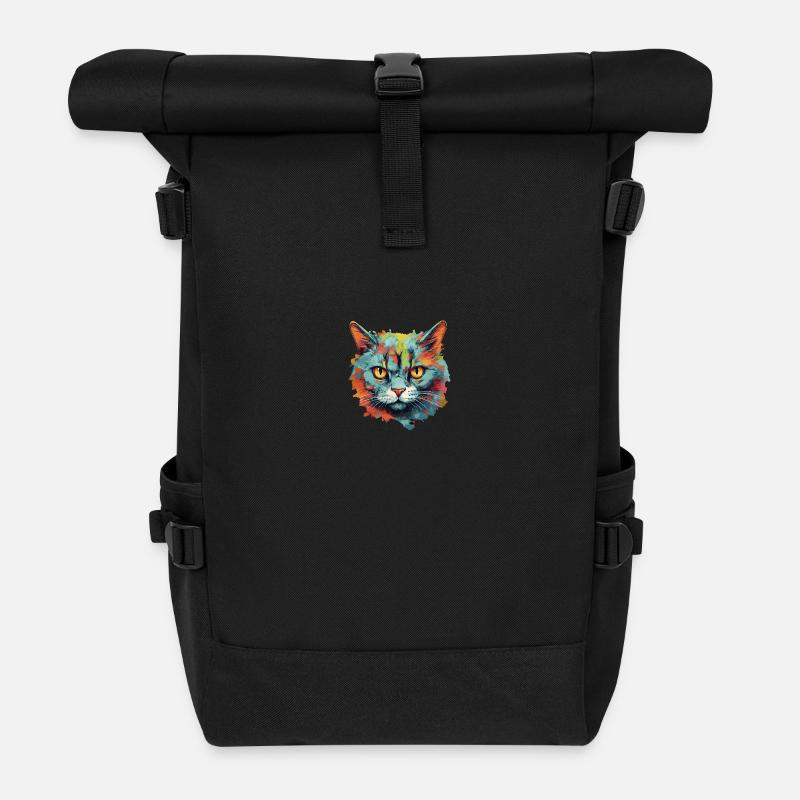 Katze - Rolltop Rucksack - Schwarz
