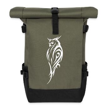 Tribal Owl Tattoo Style - Roll Top Backpack - olive/black - Front