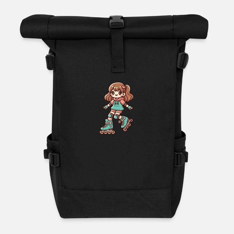 Fille qui fait du roller - Sac à dos roll top - noir