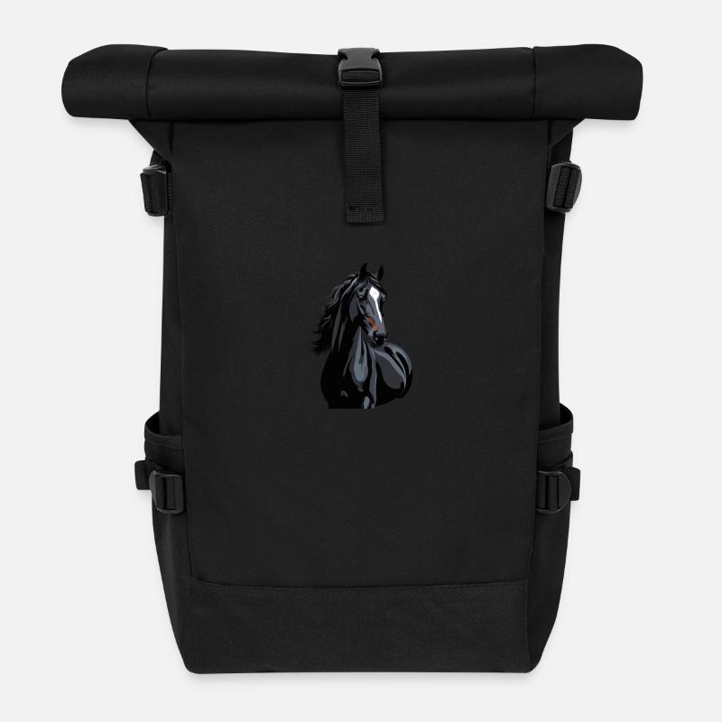 black horse silhouette - Roll Top Backpack - black