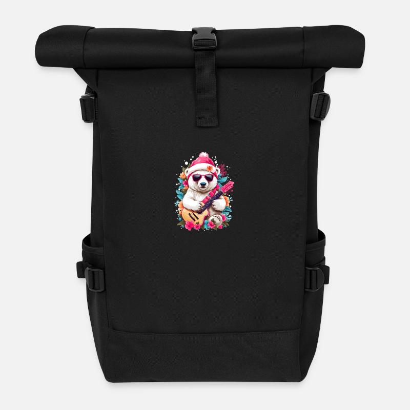 Süßer Eisbär mit Gitarre - Rolltop Rucksack - Schwarz