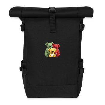 Famille de koalas colorés, rouges, jaunes et verts - Sac à dos roll top - noir - Devant