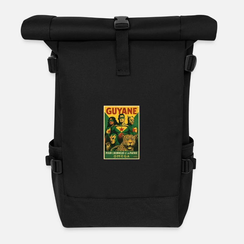 Héros Guyane vintage et jaguar - Sac à dos roll top - noir