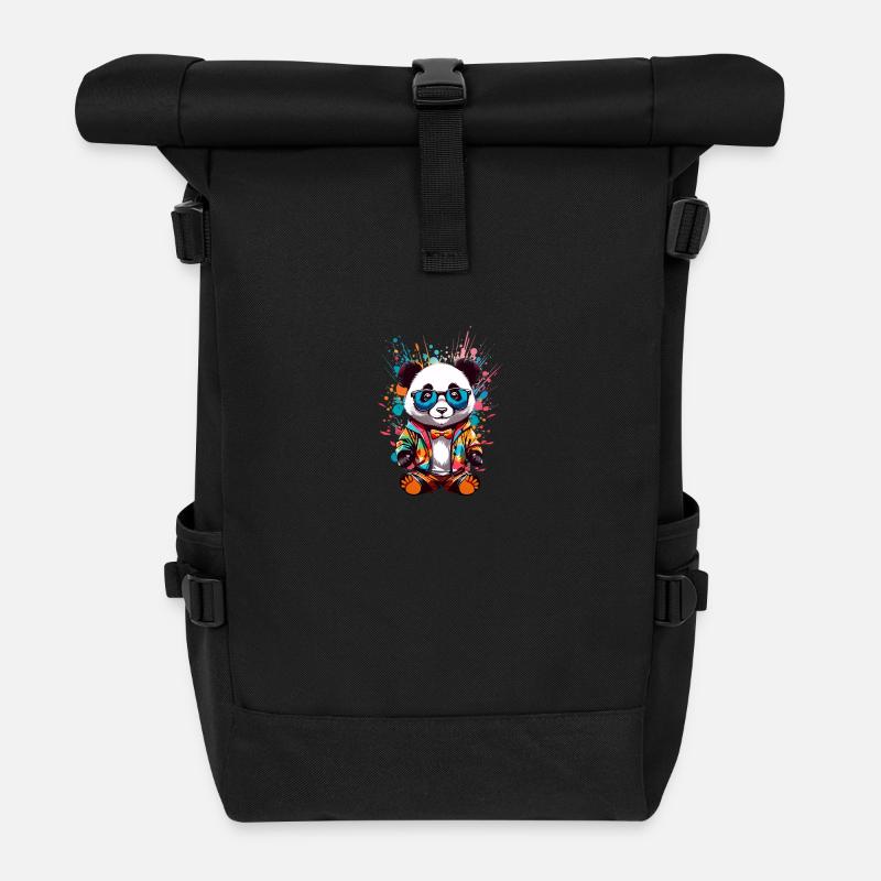 Coole Panda - Rolltop Rucksack - Schwarz