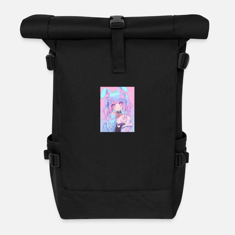 Bunny Bunny Girl Anime Manga Pastel Goth Gift - Roll Top Backpack - black