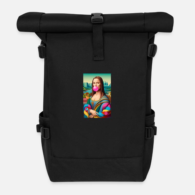 Mona lisa as a model 80s style with bubble gum - Sac à dos roll top - noir