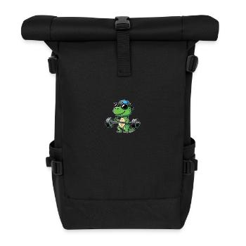 T-Rex Workout: Dinosaur Bench Press for - Roll Top Backpack - black - Front