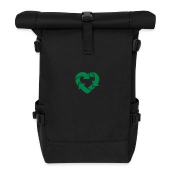 Recycling Heart + (Dein Text) 2c - Roll Top Backpack - black - Front