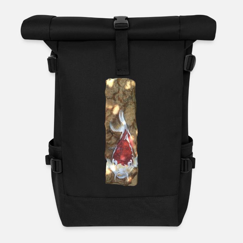 Poissons koi sur marbre rustique - Sac à dos roll top - noir