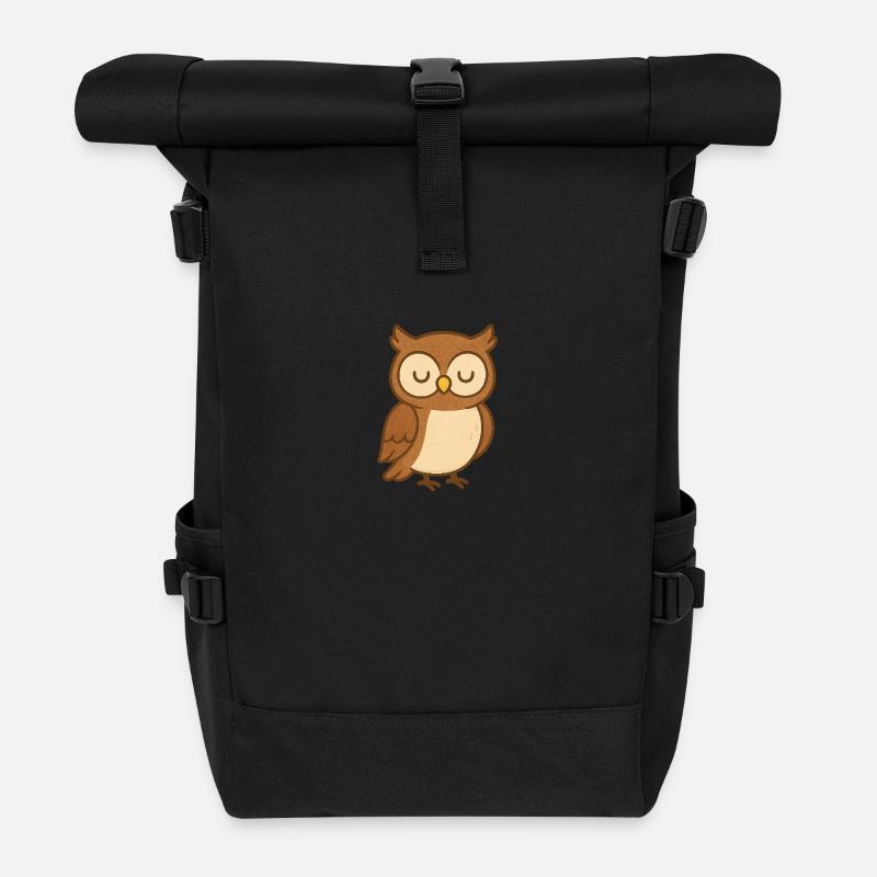 Owl - Roll Top Backpack - black
