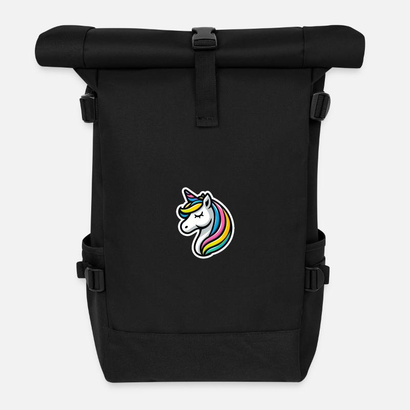 Einhorn Comic schlafend - Rolltop Rucksack - Schwarz
