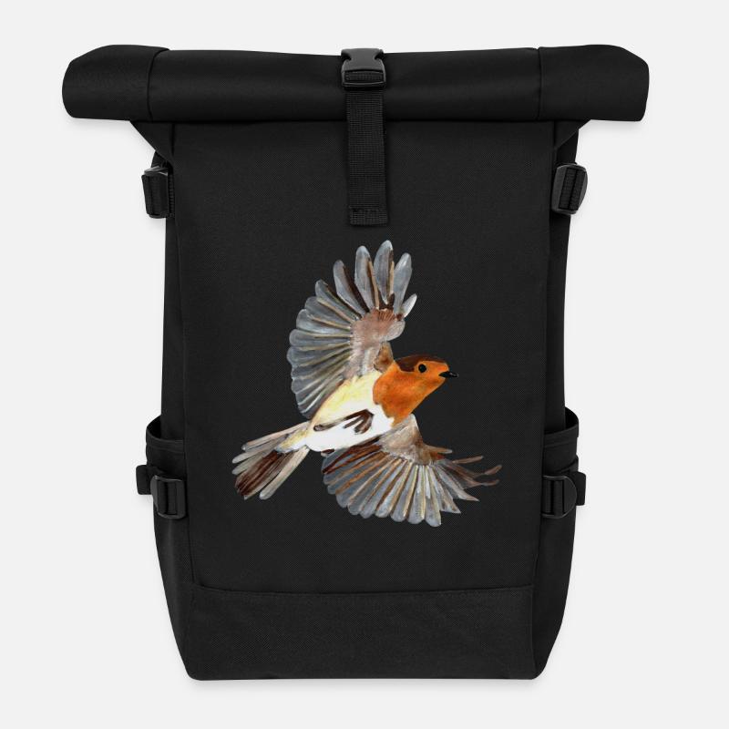 Rotkehlchen - Rolltop Rucksack - Schwarz