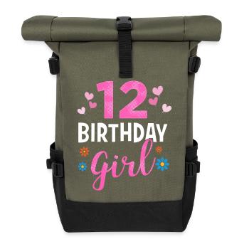Fille d'anniversaire - 12 ans - Sac à dos roll top - olive/noir - Devant