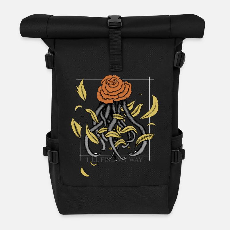 Pink octopus - Roll Top Backpack - black