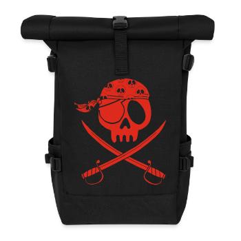 Roter Piratenschädel - Rolltop Rucksack - Schwarz - Vorne
