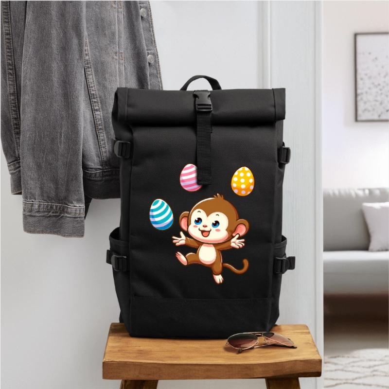 Easter Monkey Easter Egg Juggler Artist Design Roll Top Backpack