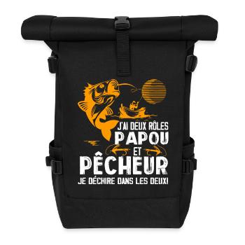 J'ai Deux Roles PAPOU Et Pêcheur Je Déchire Dans - Sac à dos roll top - noir - Devant