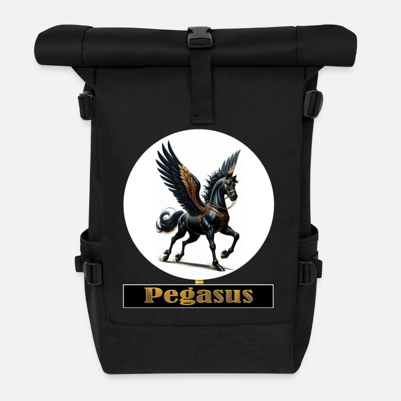 Pegasus mit schwarzen Flügeln - Rolltop Rucksack - Schwarz