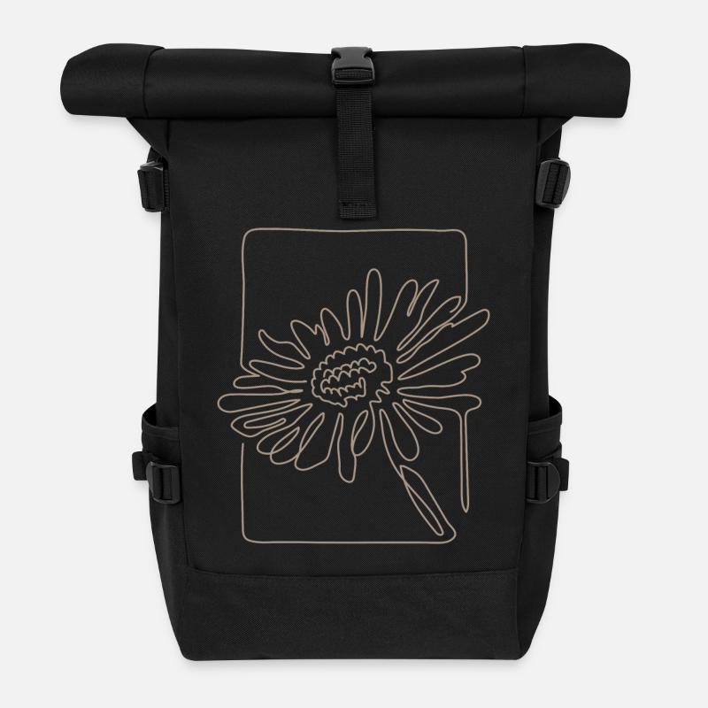 Minimalistische Line-Art Blume - Rolltop Rucksack - Schwarz