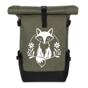 Skurrile Fuchs-Umarmung mit Blumen - Rolltop Rucksack - Olive/Schwarz - Vorne