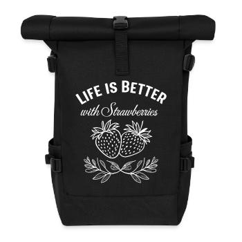 Das Leben ist besser mit Erdbeeren - Rolltop Rucksack - Schwarz - Vorne