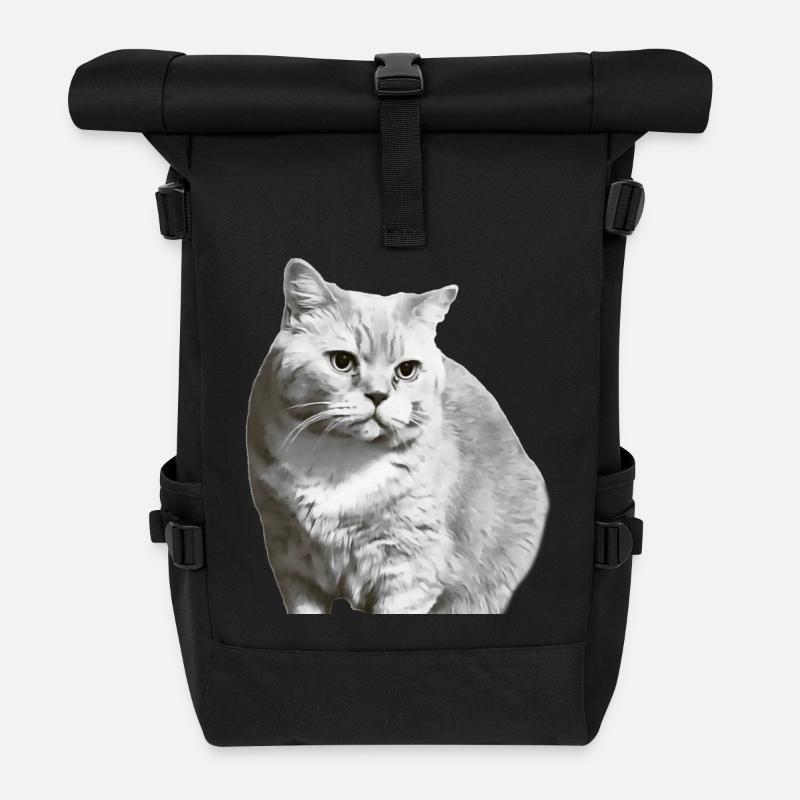 British Shorthair Cat White White Cat Kitten - Roll Top Backpack - black