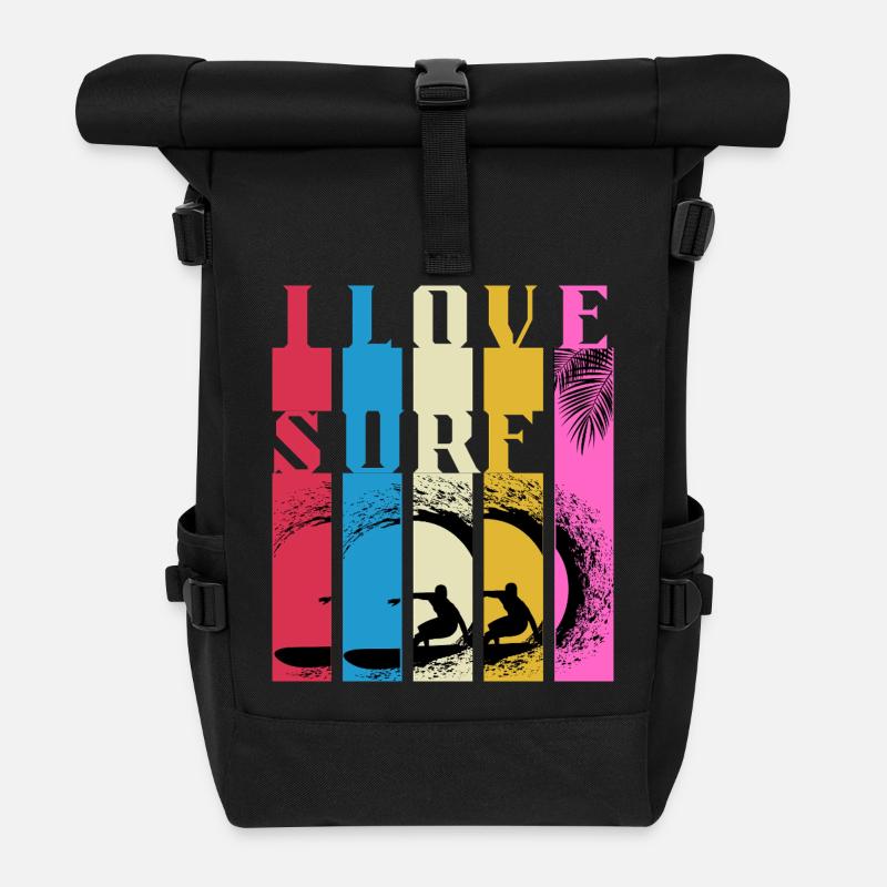 Mehrfarbige Surfwellen - Rolltop Rucksack - Schwarz