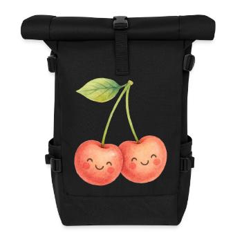 Kuschelige Kirschpärchen Kirsche Obst Sommer Liebe - Rolltop Rucksack - Schwarz - Vorne