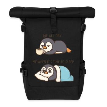 Lustiger Cartoon Pinguin Kaffeeliebhaber  - Rolltop Rucksack - Schwarz - Vorne