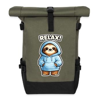 Relax Sloth Hoodie - Rolltop Rucksack - Olive/Schwarz - Vorne