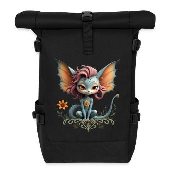 Blauer Drache mit blumigen Flügeln - Rolltop Rucksack - Schwarz - Vorne