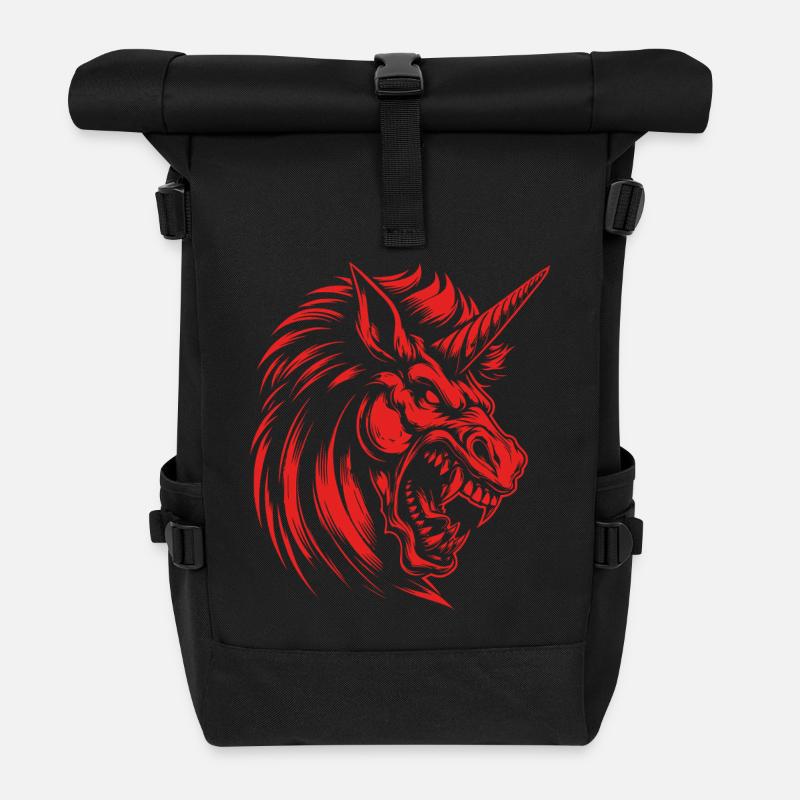 Wütendes Einhorn Dunkle Kraft - Rebellische Magie - Rolltop Rucksack - Schwarz