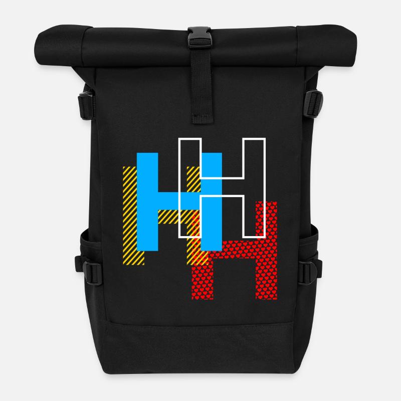 H Buchstabe - Rolltop Rucksack - Schwarz