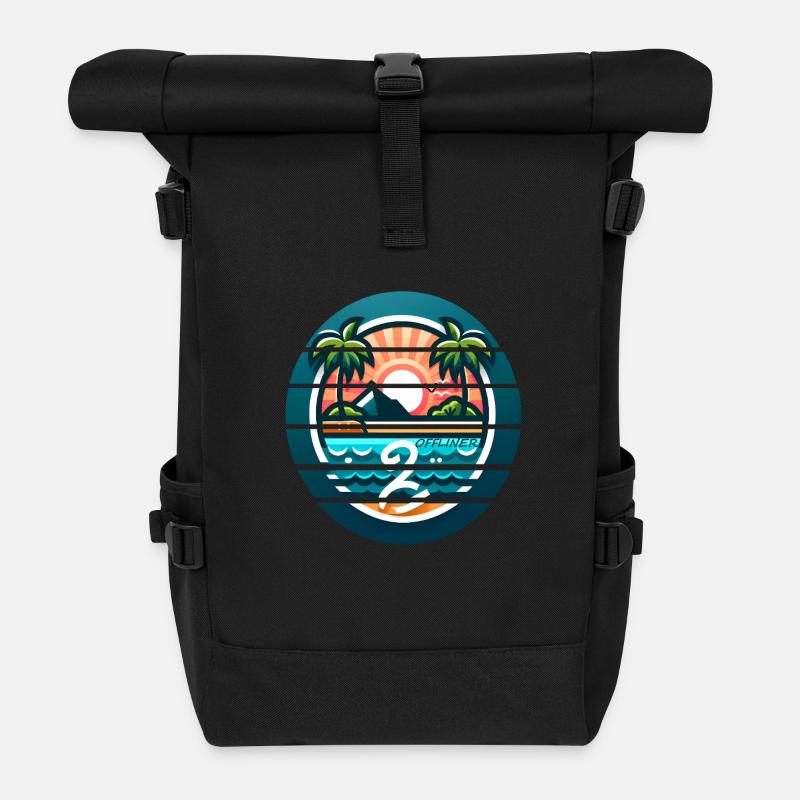 Bunte Palmeninsel Offliner - Rolltop Rucksack - Schwarz