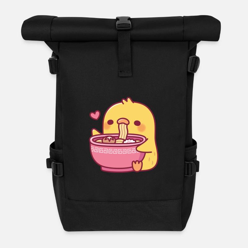 Süßes Küken liebt es, Ramen-Nudeln zu schlürfen - Rolltop Rucksack - Schwarz