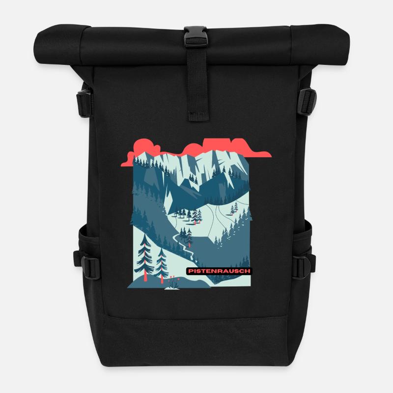 Pistenrausch Berglandschaft Illustration - Rolltop Rucksack - Schwarz