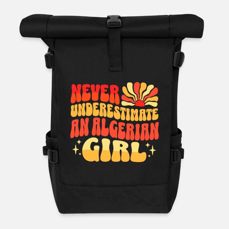 Never Underestimate Algerian Girl - Roll Top Backpack - black