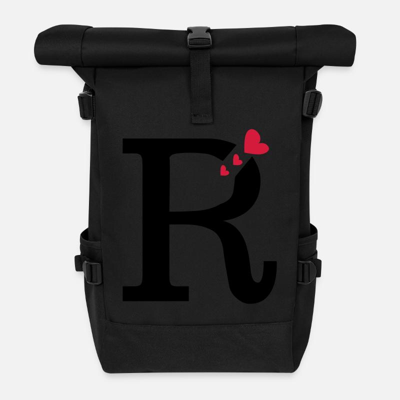 Großbuchstabe R mit Herzen - Rolltop Rucksack - Schwarz