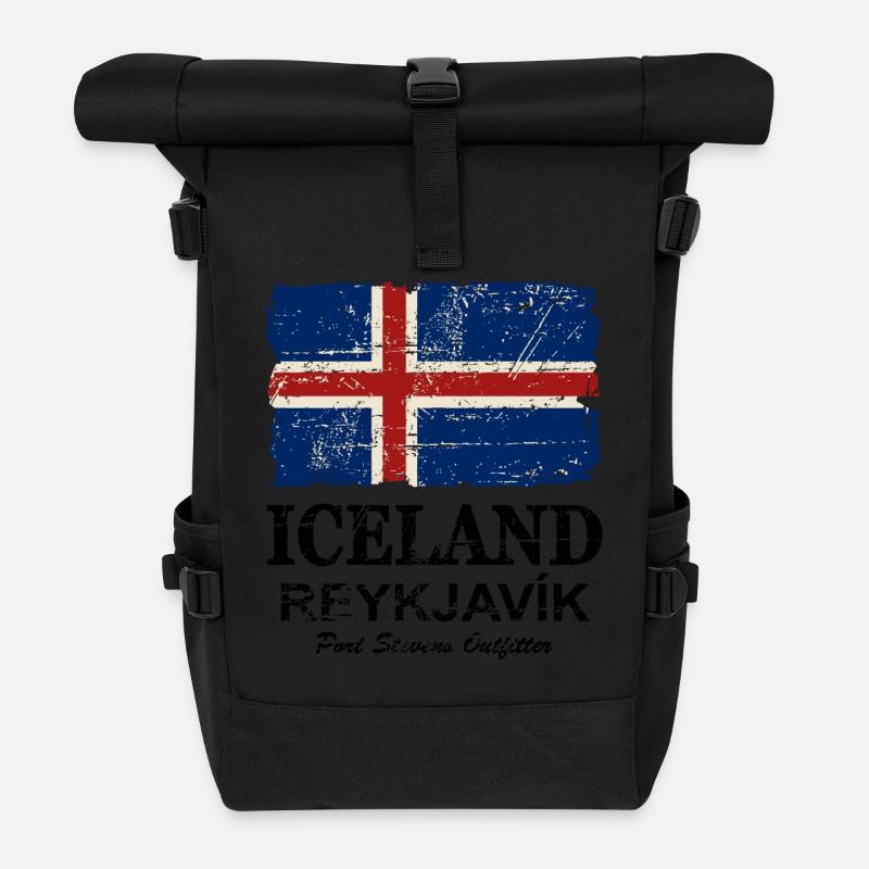 Iceland Vintage Flag - Sac à dos roll top - noir